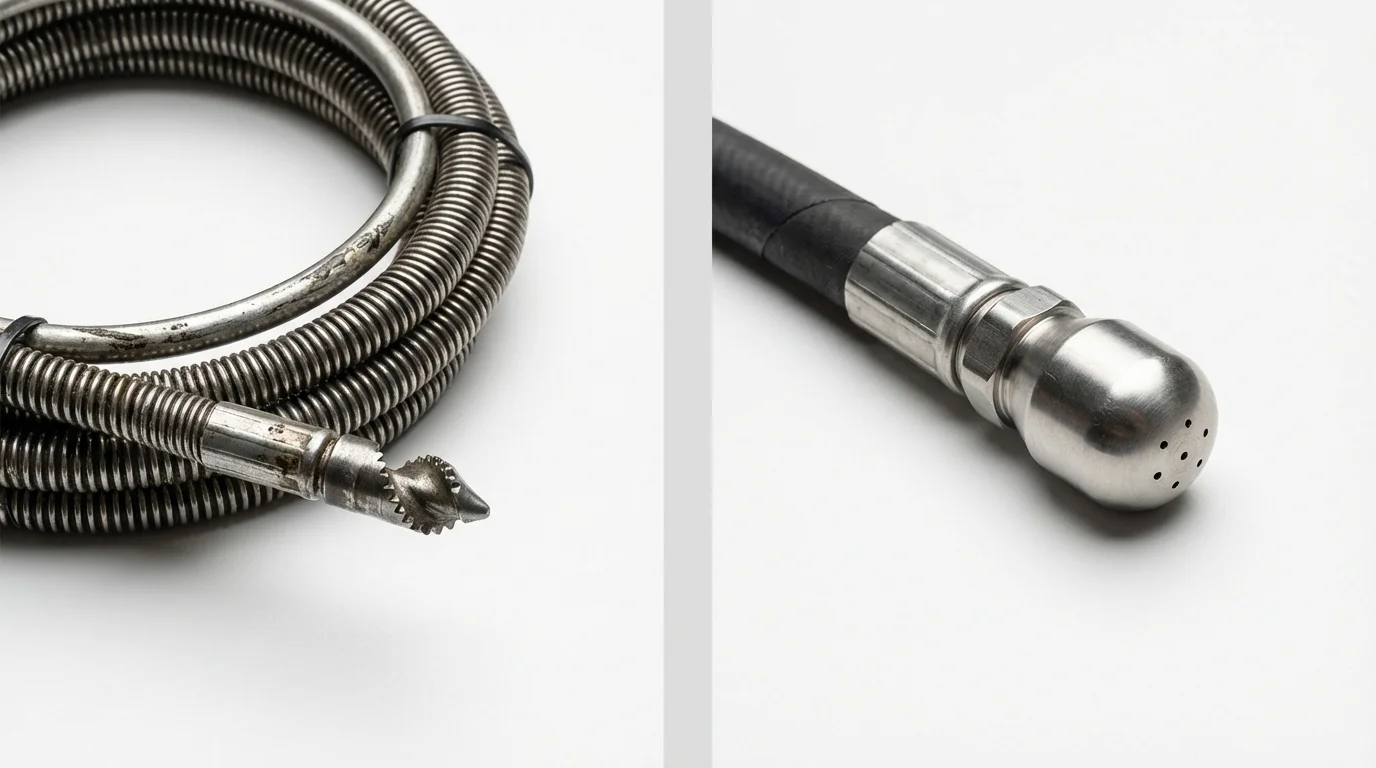 Drain snake cable and hydro jetting nozzle used for drain cleaning in Royersford, PA