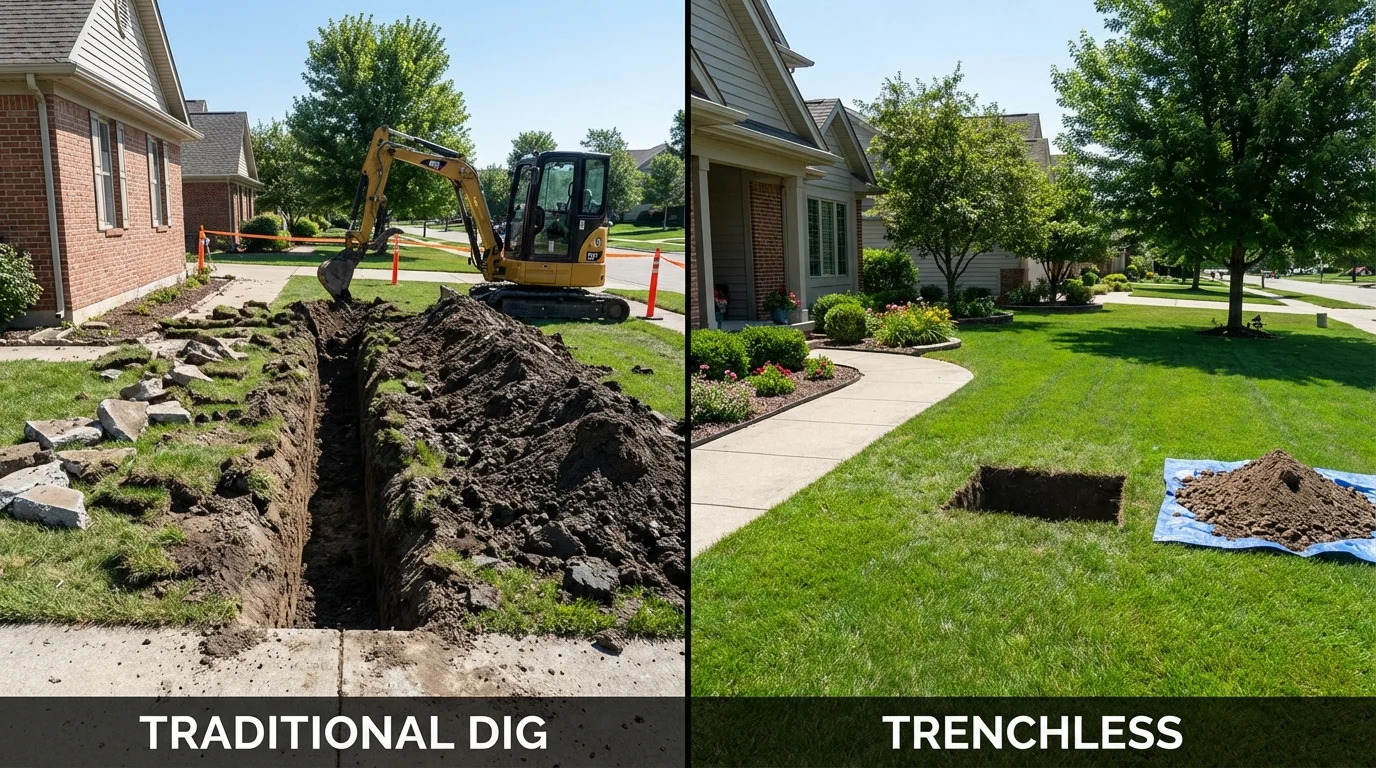 Trenchless sewer repair with minimal yard damage versus traditional excavation in Royersford, PA